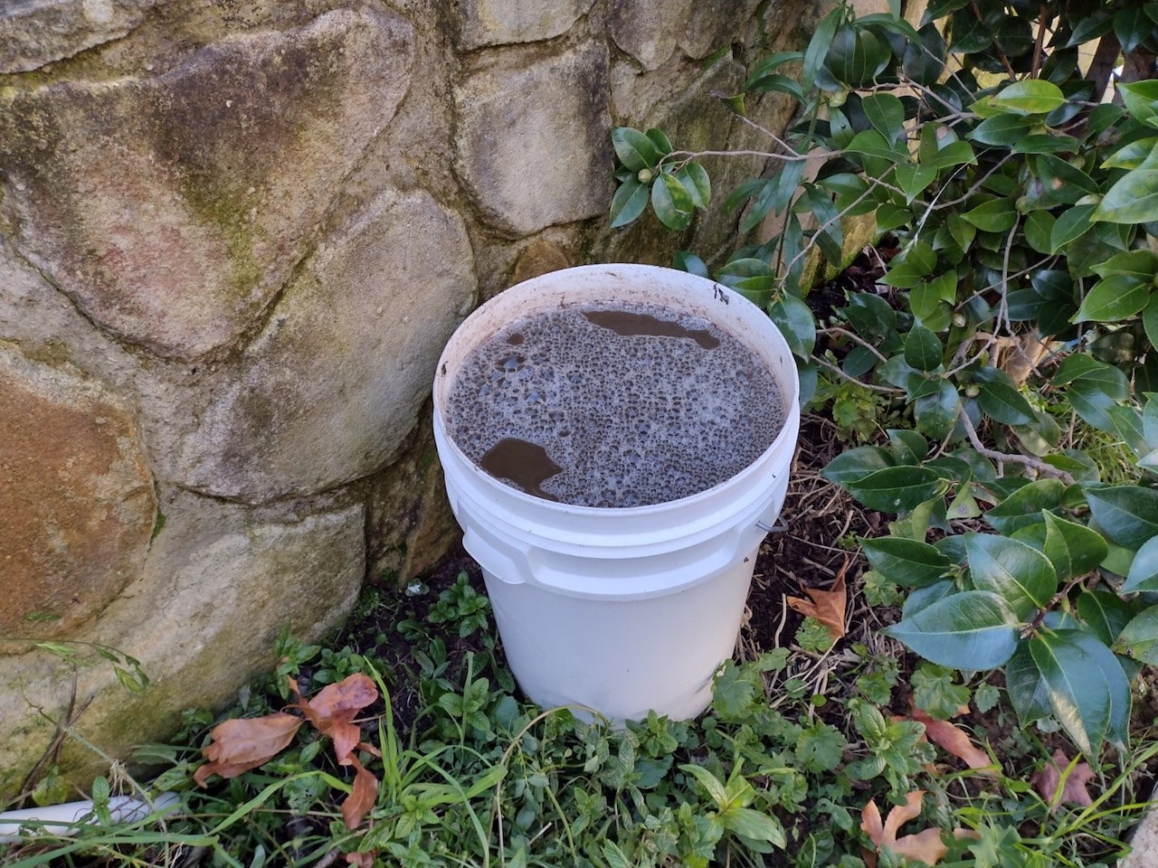 Weed tea in bucket with bubbles